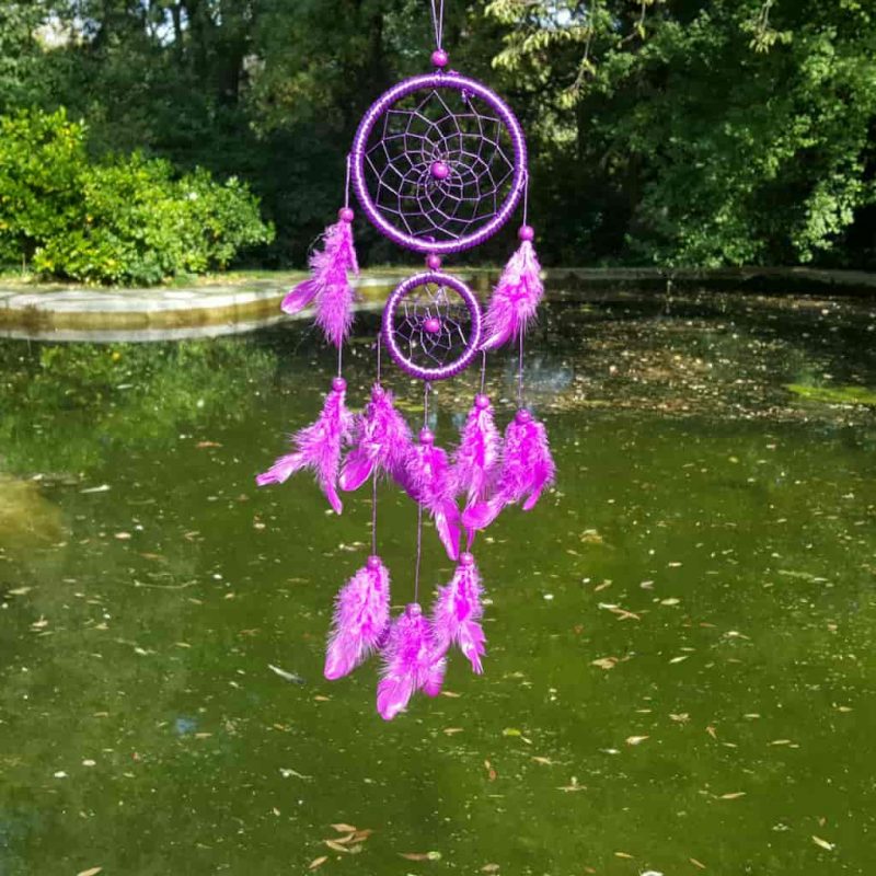 Atrapasueños doble aro fucsia mediano